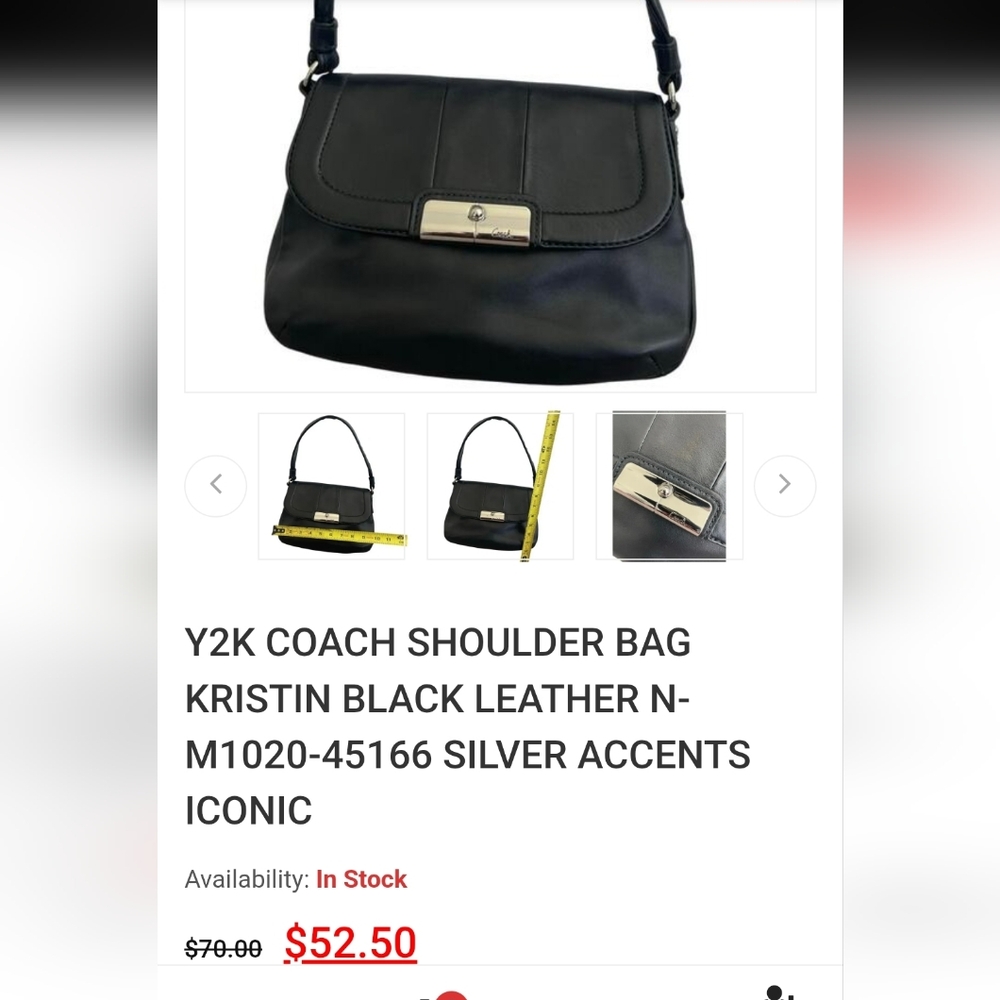 Coach Black Leather Shoulder Bag with Silver Accents